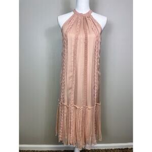 Sundance Pink Peach Sheer Lace Crochet Midi Dress High Neck Cupro Boho Small